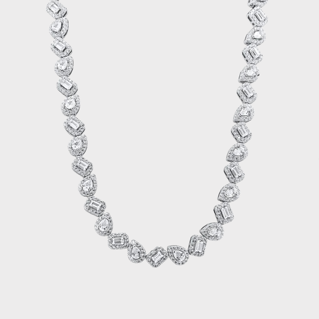 Rhodium Plated 925 Sterling Silver Teardrop Heart CZ Tennis Necklace