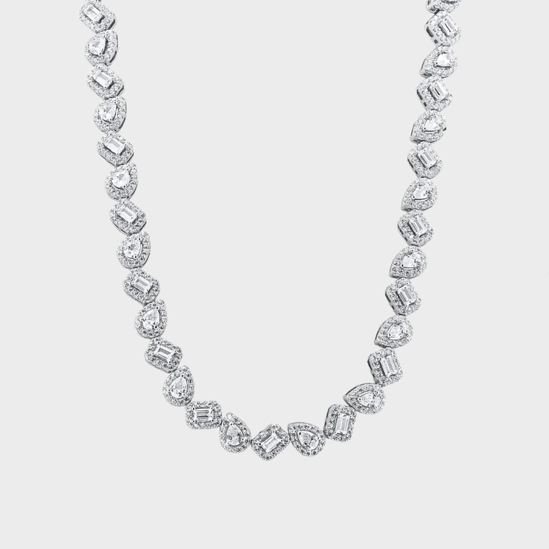 Rhodium Plated 925 Sterling Silver Teardrop Heart CZ Tennis Necklace