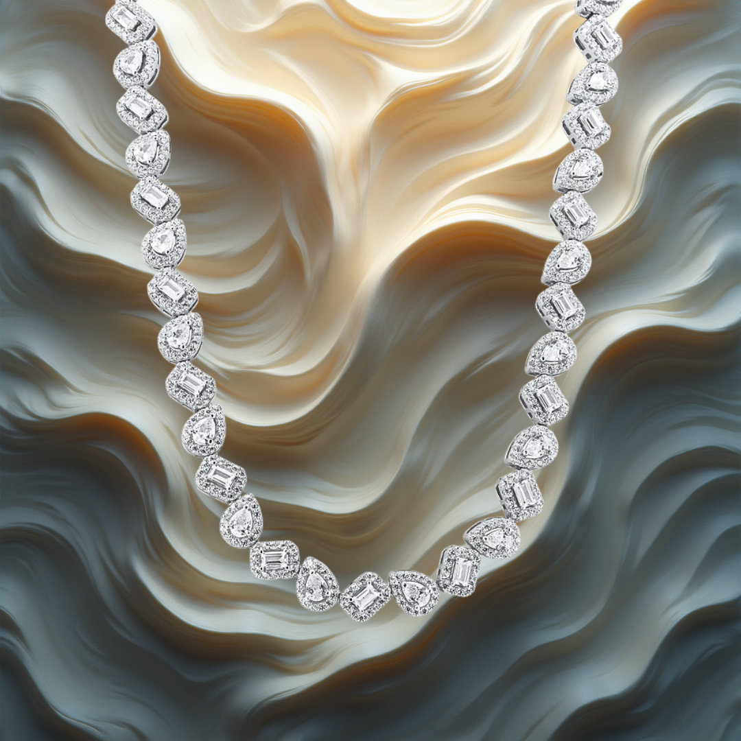 Rhodium Plated 925 Sterling Silver Teardrop Heart CZ Tennis Necklace