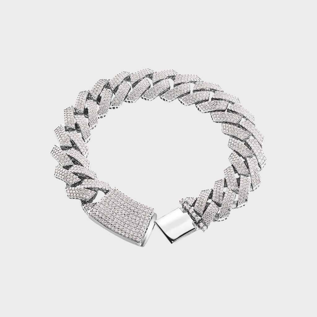 Timeless Radiance: Moissanite Cuban Link in Rhodium-Plated Silver