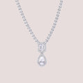 Rhodium Plated 925 Sterling Silver Pear Cut Center Stone Clear CZ Tennis 2.6mm Necklace