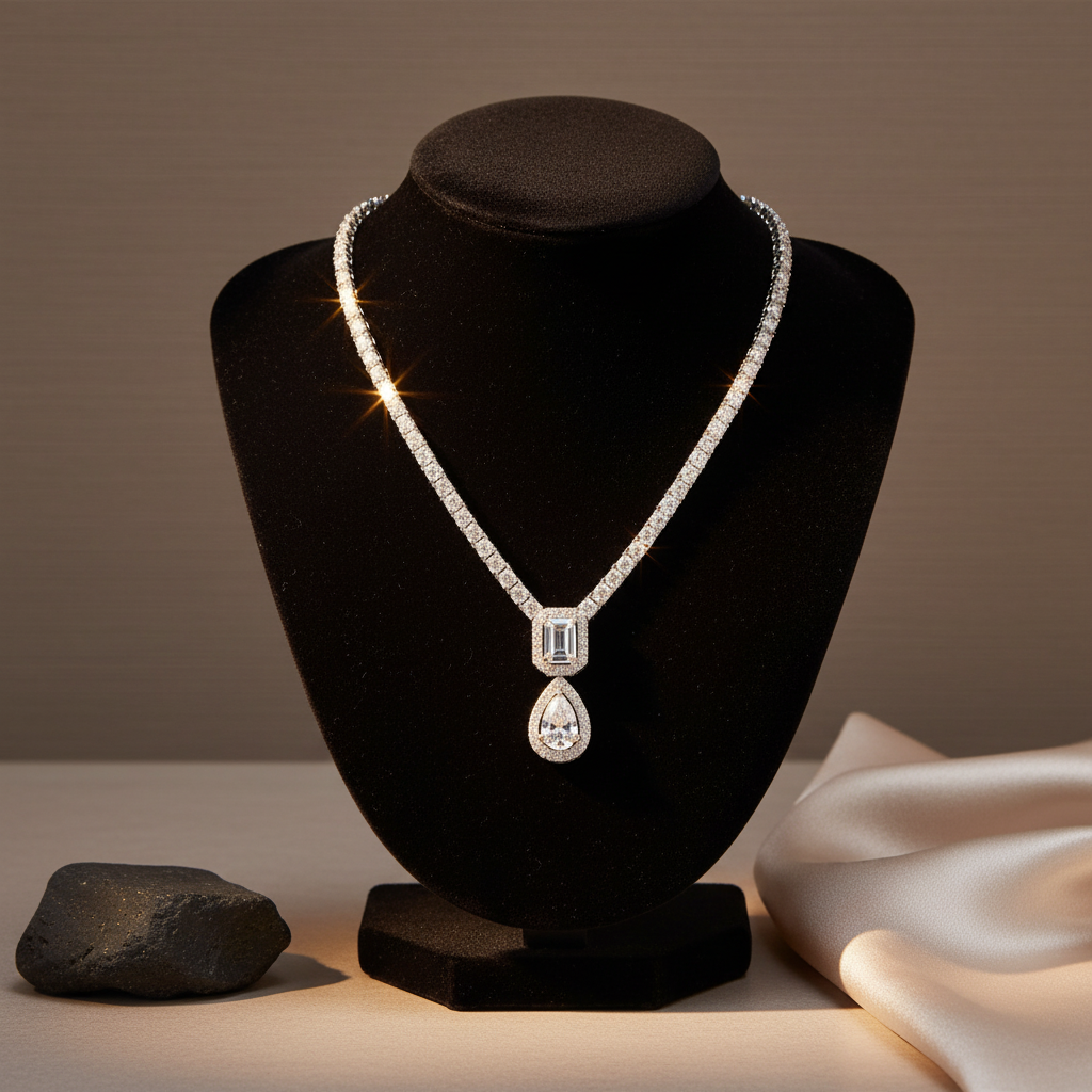 Elegant silver necklace in luxurious setting