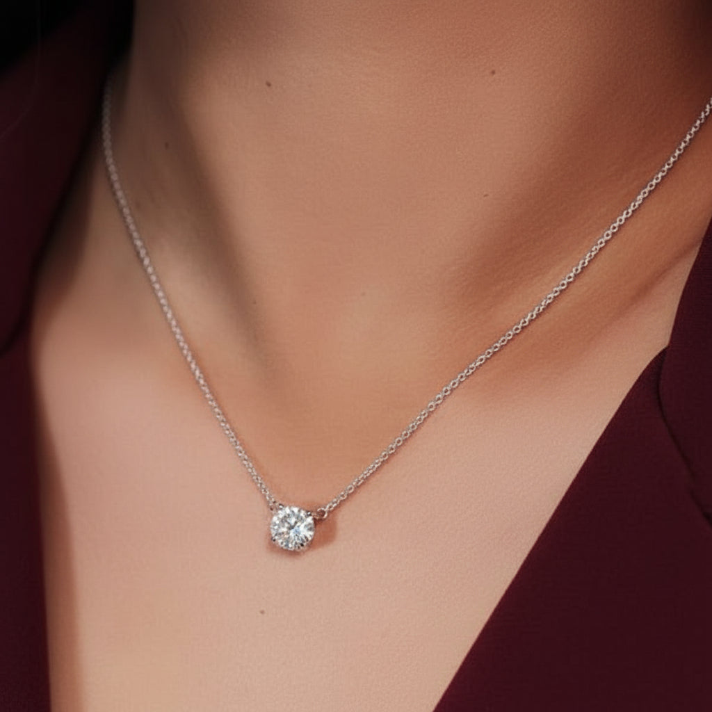Brilliant Moissanite Solitaire Necklace in Rhodium-Plated Sterling Silver