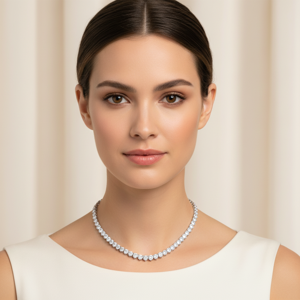 Rhodium Plated 925 Sterling Silver Round Clear 4.8mm 18 inches Tennis Necklace