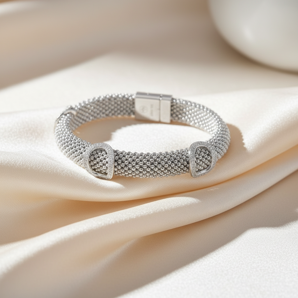 Italian Rhodium-Plated Micro Pave CZ Beaded Italian Bracelet Sterling Silver