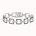 Rhodium-Plated 925 Silver Open Square Bracelet with Black CZ Detailing