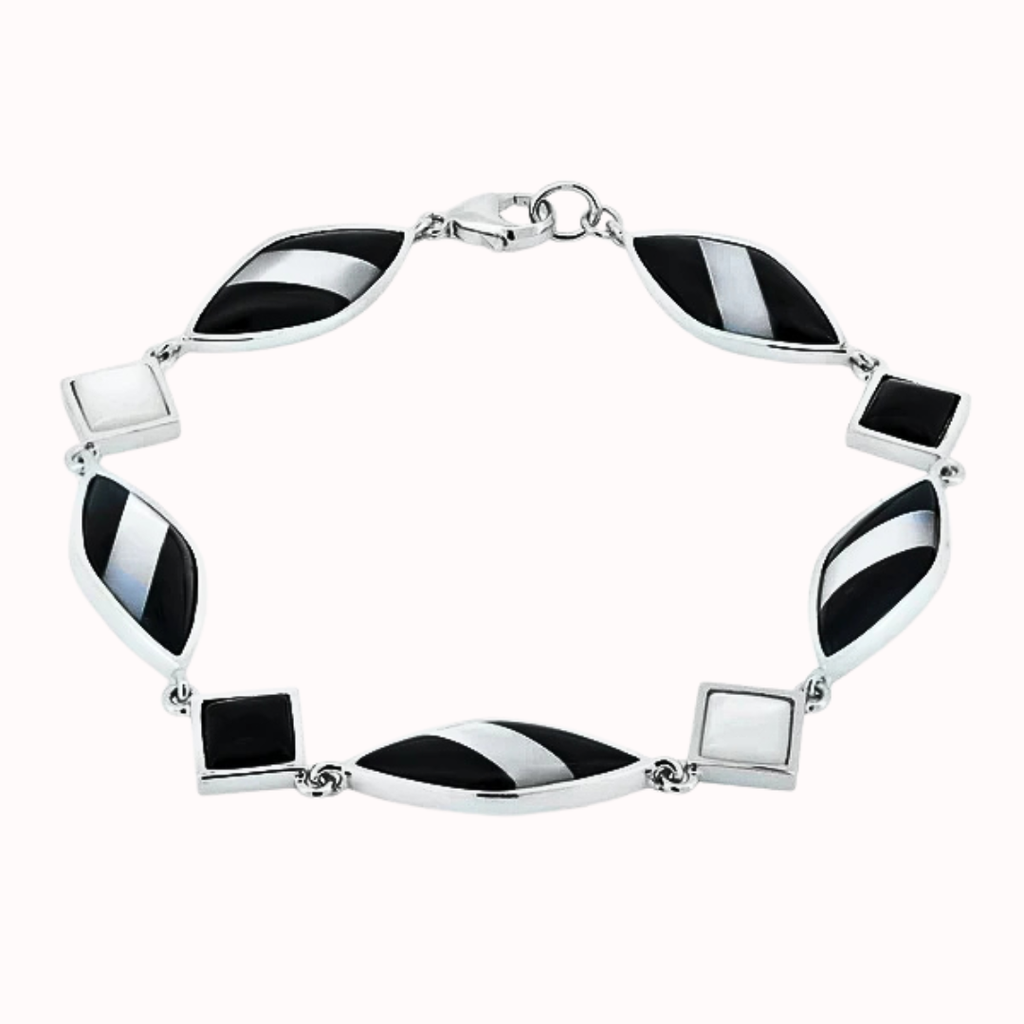 Silver 925 Rhodium Plated Black and White Bracelet