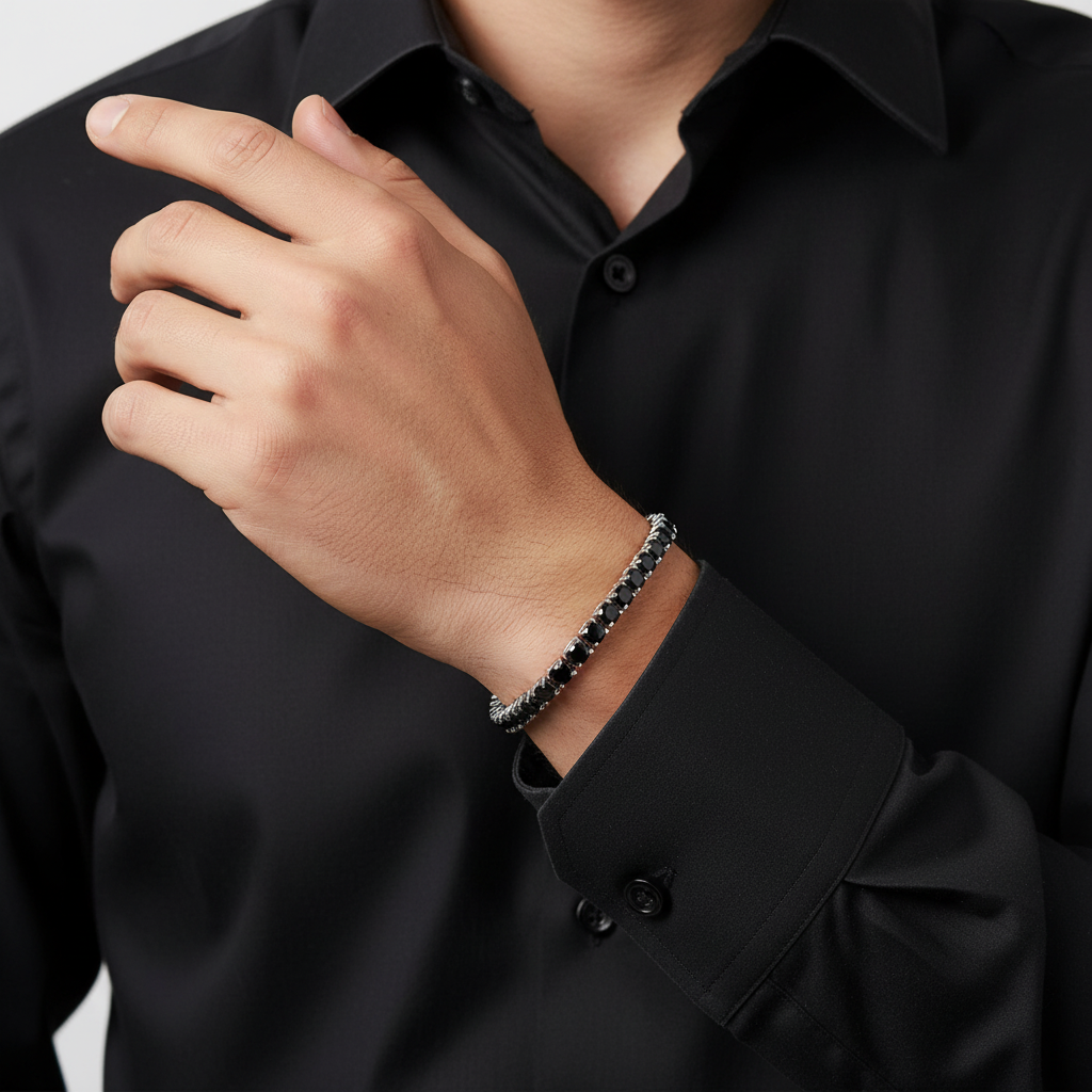 Silver 925 Rhodium Plated Black Onyx Bracelet