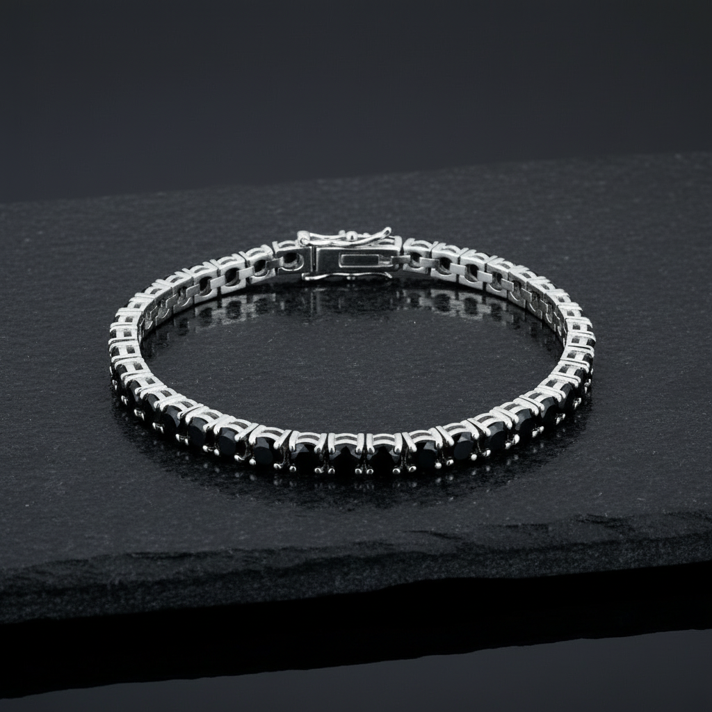Silver 925 Rhodium Plated Black Onyx Bracelet