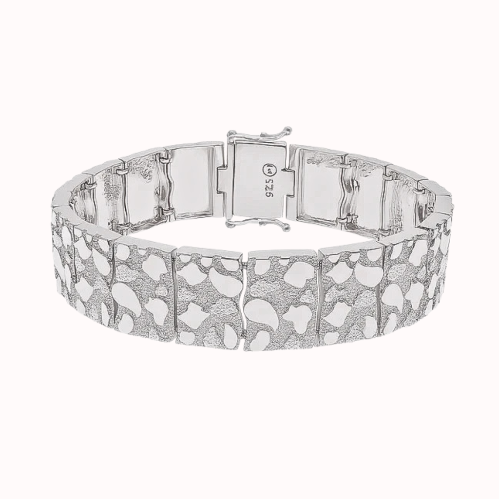 Bold Elegance: 15.9mm Sterling Silver Clustered Nugget Bracelet