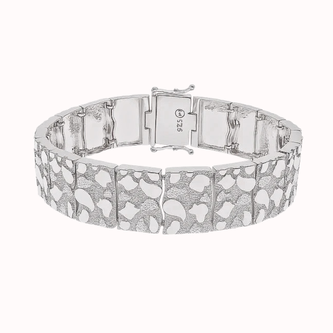 Bold Elegance: 15.9mm Sterling Silver Clustered Nugget Bracelet