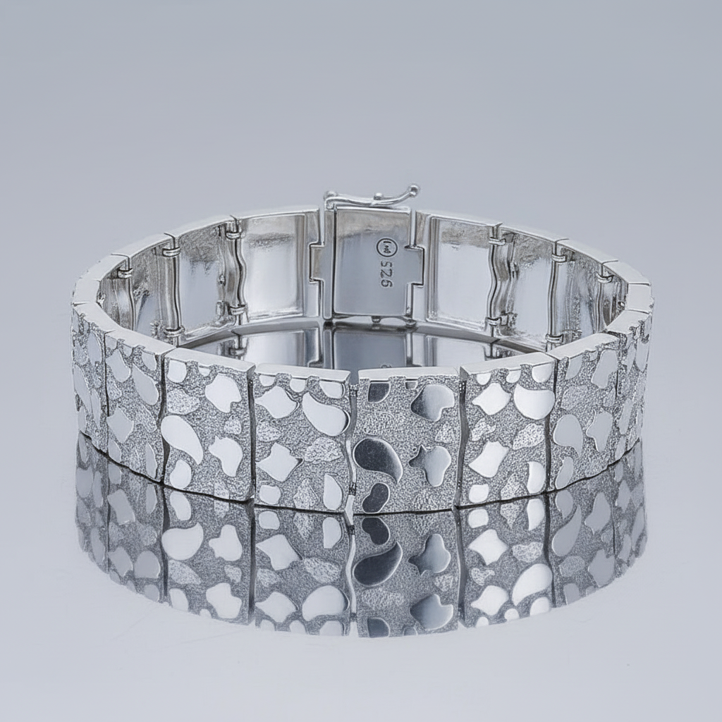 Bold Elegance: 15.9mm Sterling Silver Clustered Nugget Bracelet