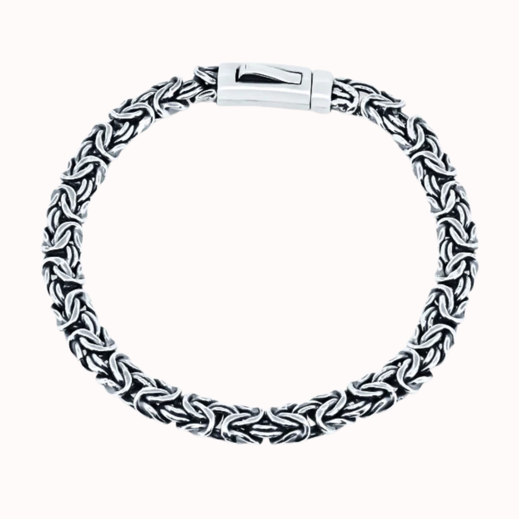 Timeless Glamour: Rhodium-Plated Flat Byzantine Silver Bracelet