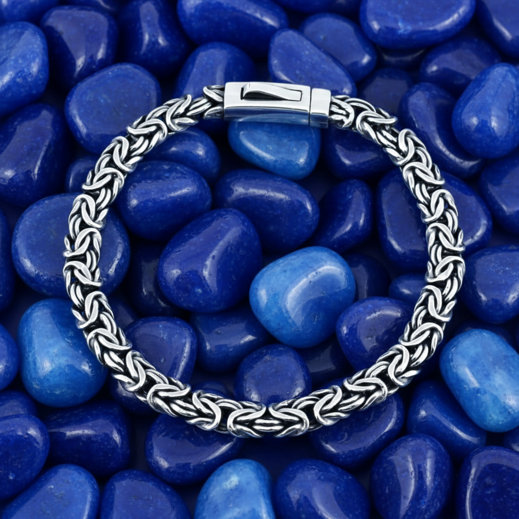 Timeless Glamour: Rhodium-Plated Flat Byzantine Silver Bracelet