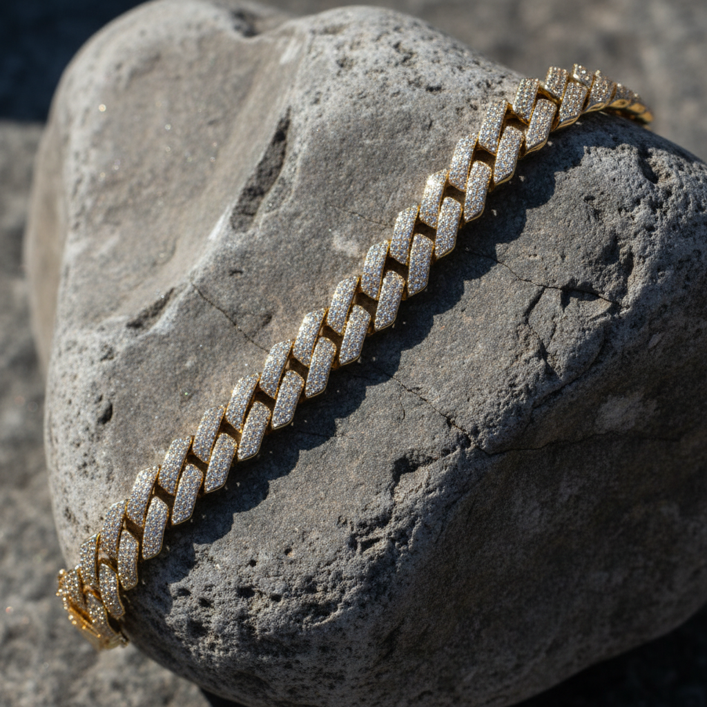 Gold Plated 925 Sterling Silver CZ Encrusted Square Miami Cuban Link Bracelet 15mm