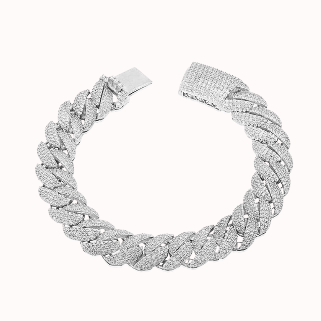 Rhodium Plated 925 Sterling Silver Pave CZ Iced Out Cuban Link 13mm Chain or Bracelet