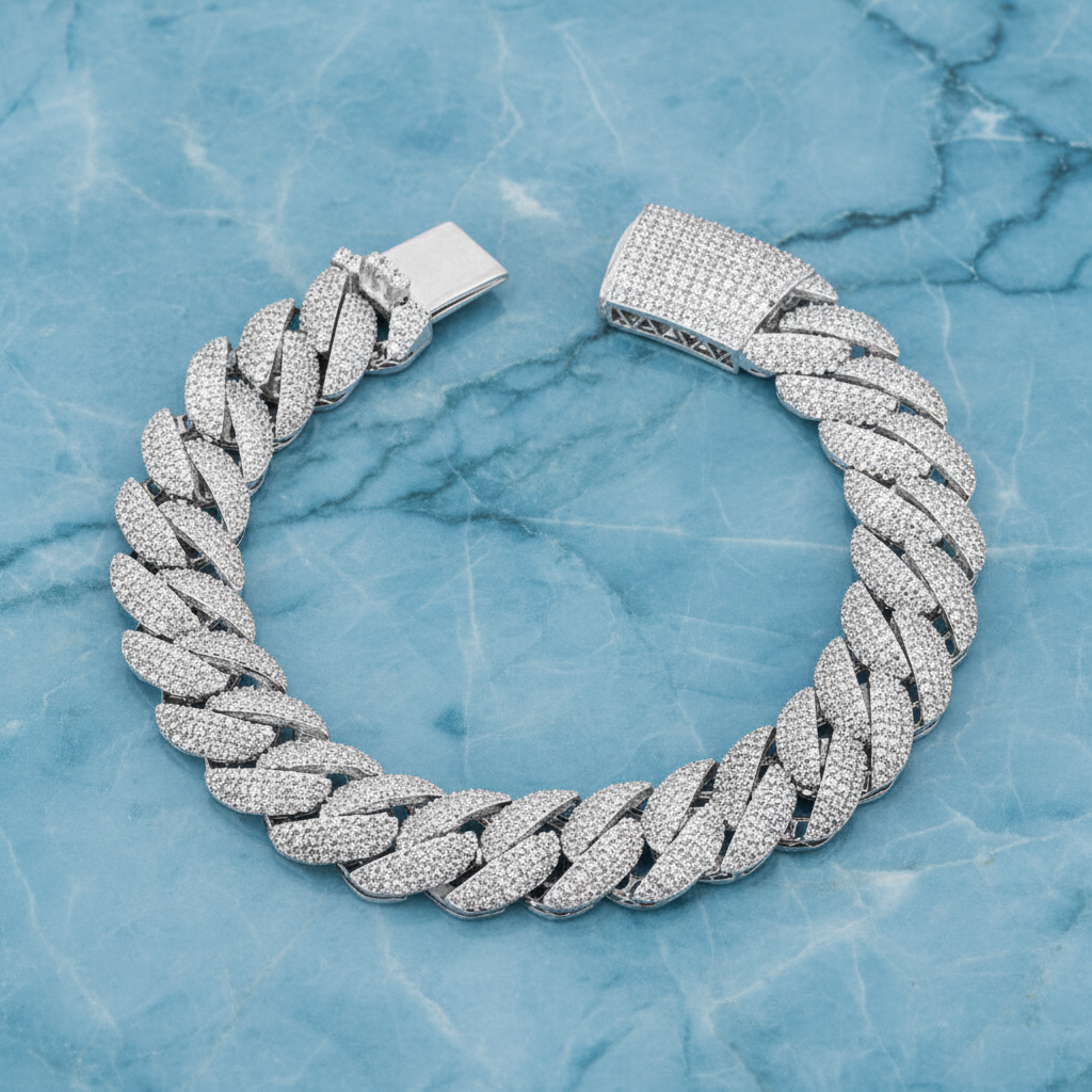 Rhodium Plated 925 Sterling Silver Pave CZ Iced Out Cuban Link 13mm Chain or Bracelet