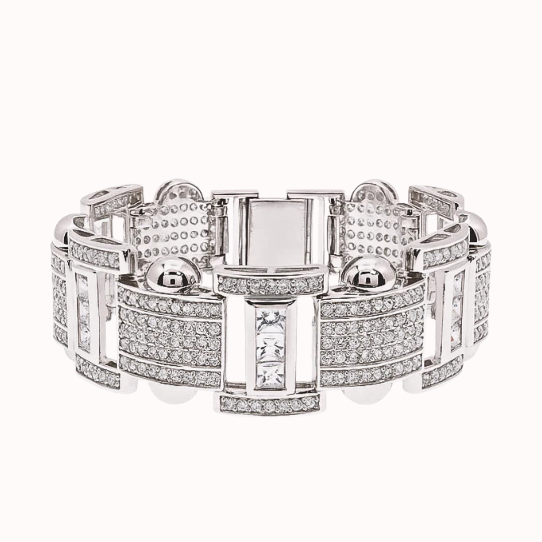 Men’s Iced-Out Rhodium Sterling Silver Cuban Link Bracelet