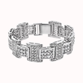 Rhodium-Plated 925 Sterling Silver 20mm Link Bracelet with Square & Round CZ Accents
