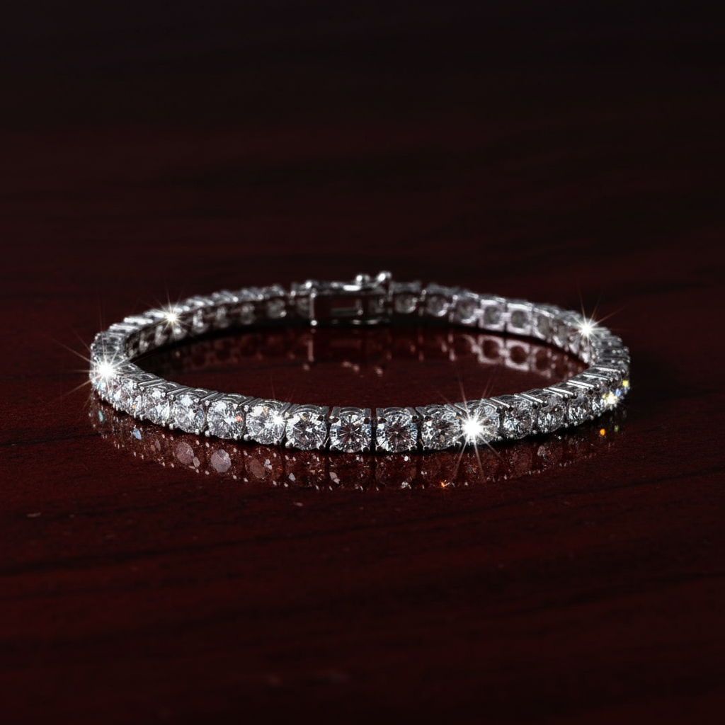 Rhodium Plated 925 Sterling Silver Moissanite Stone 3mm Tennis Bracelet