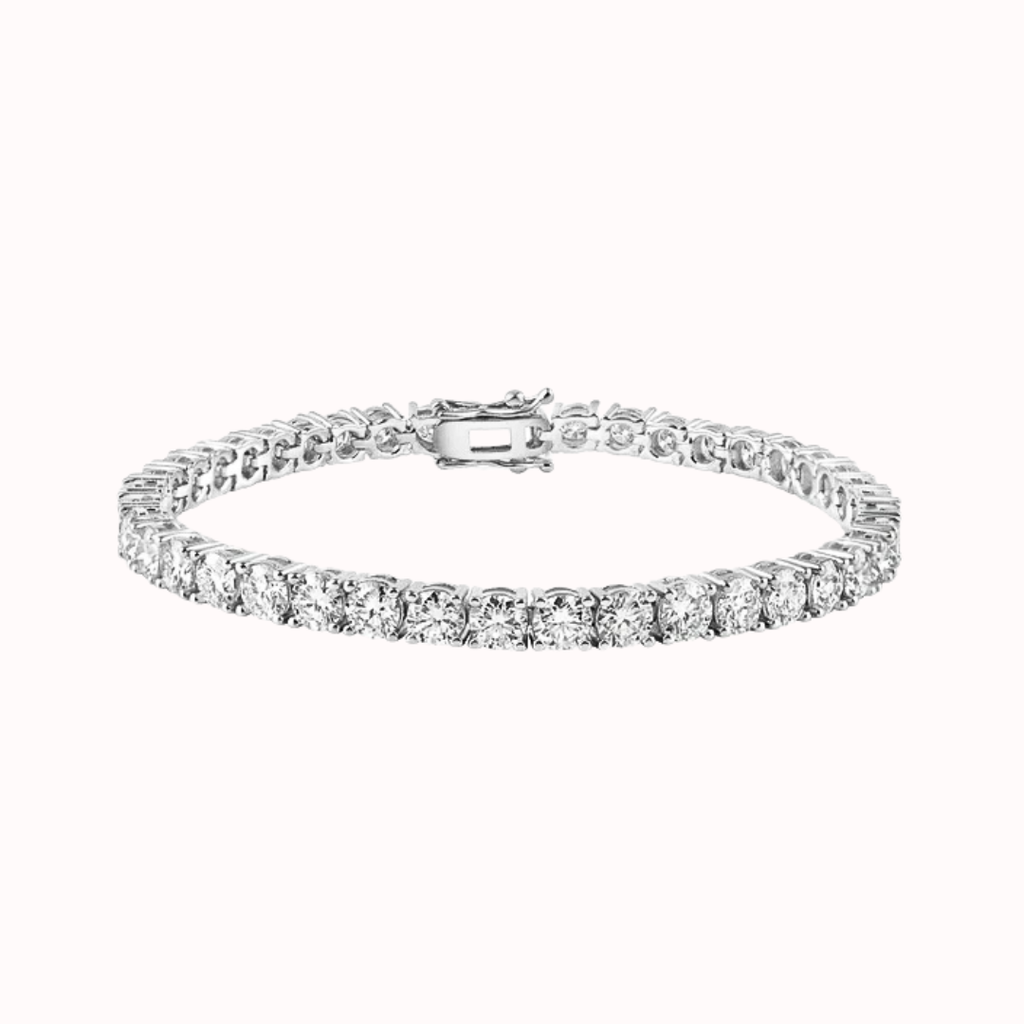 Rhodium Plated 925 Sterling Silver Round Lab Grown Diamond 4mm Tennis Bracelet