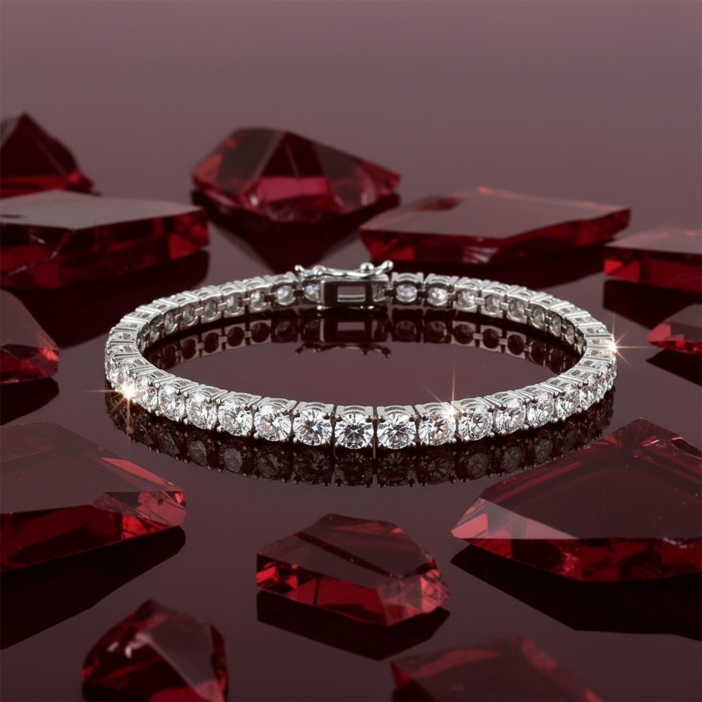 Rhodium Plated 925 Sterling Silver Round Lab Grown Diamond 4mm Tennis Bracelet
