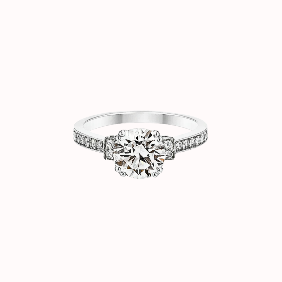 Rhodium Plated 925 Sterling Silver 7mm Round Lab Grown Diamond Pave Side Stones Engagement Ring