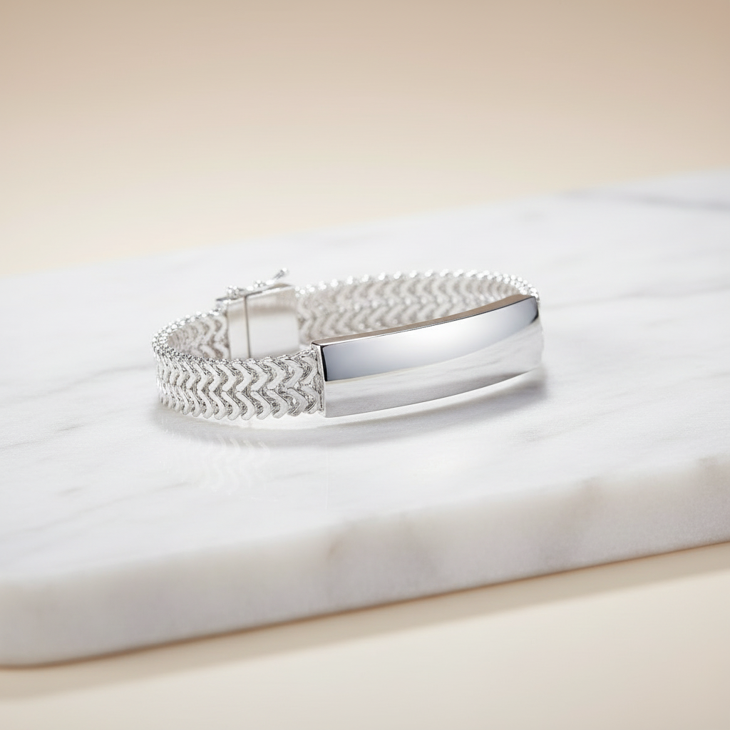 Bold Zig-Zag Lock ID Bracelet in Solid 925 Sterling Silver