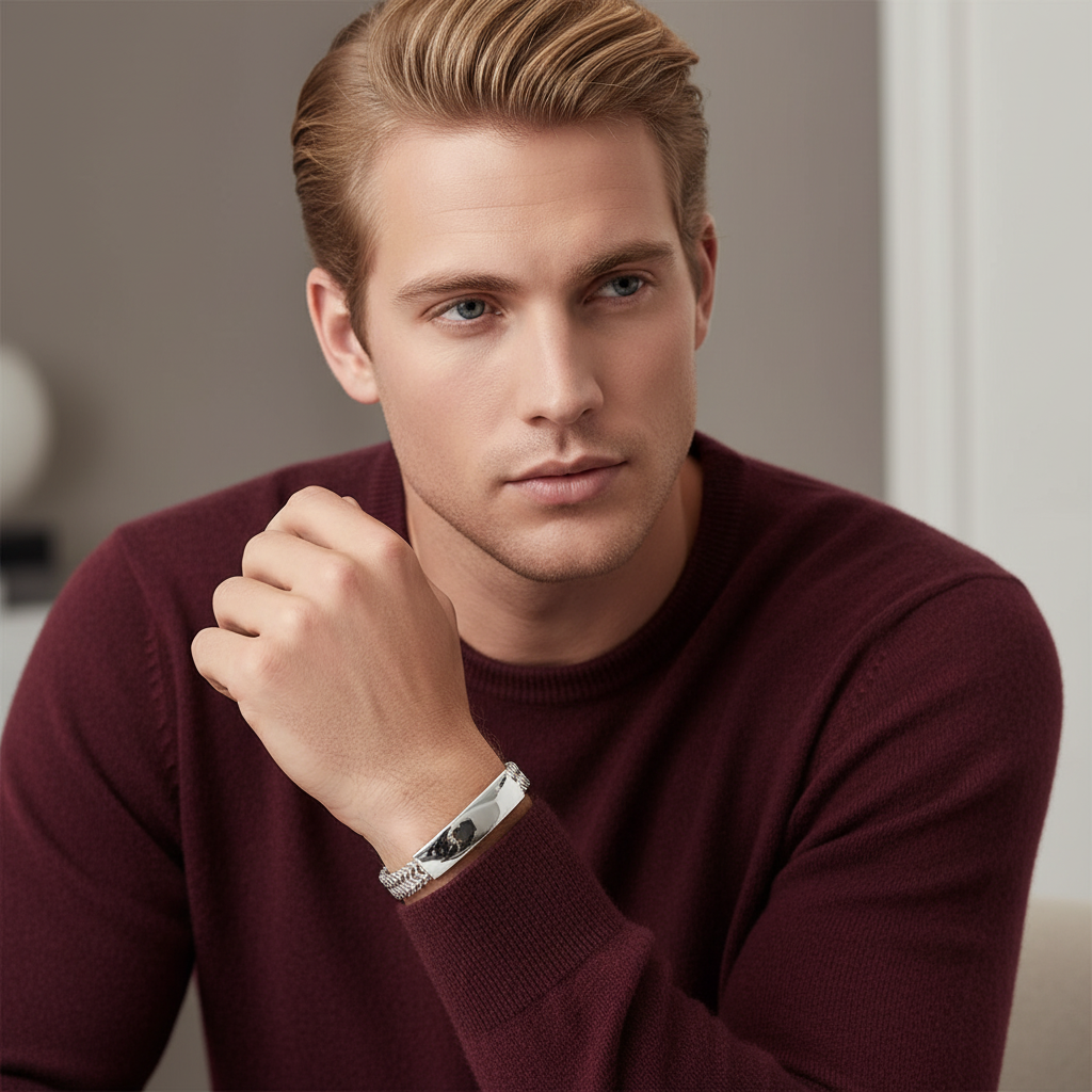 Bold Zig-Zag Lock ID Bracelet in Solid 925 Sterling Silver