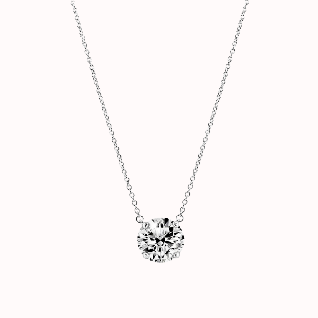 Brilliant Moissanite Solitaire Necklace in Rhodium-Plated Sterling Silver