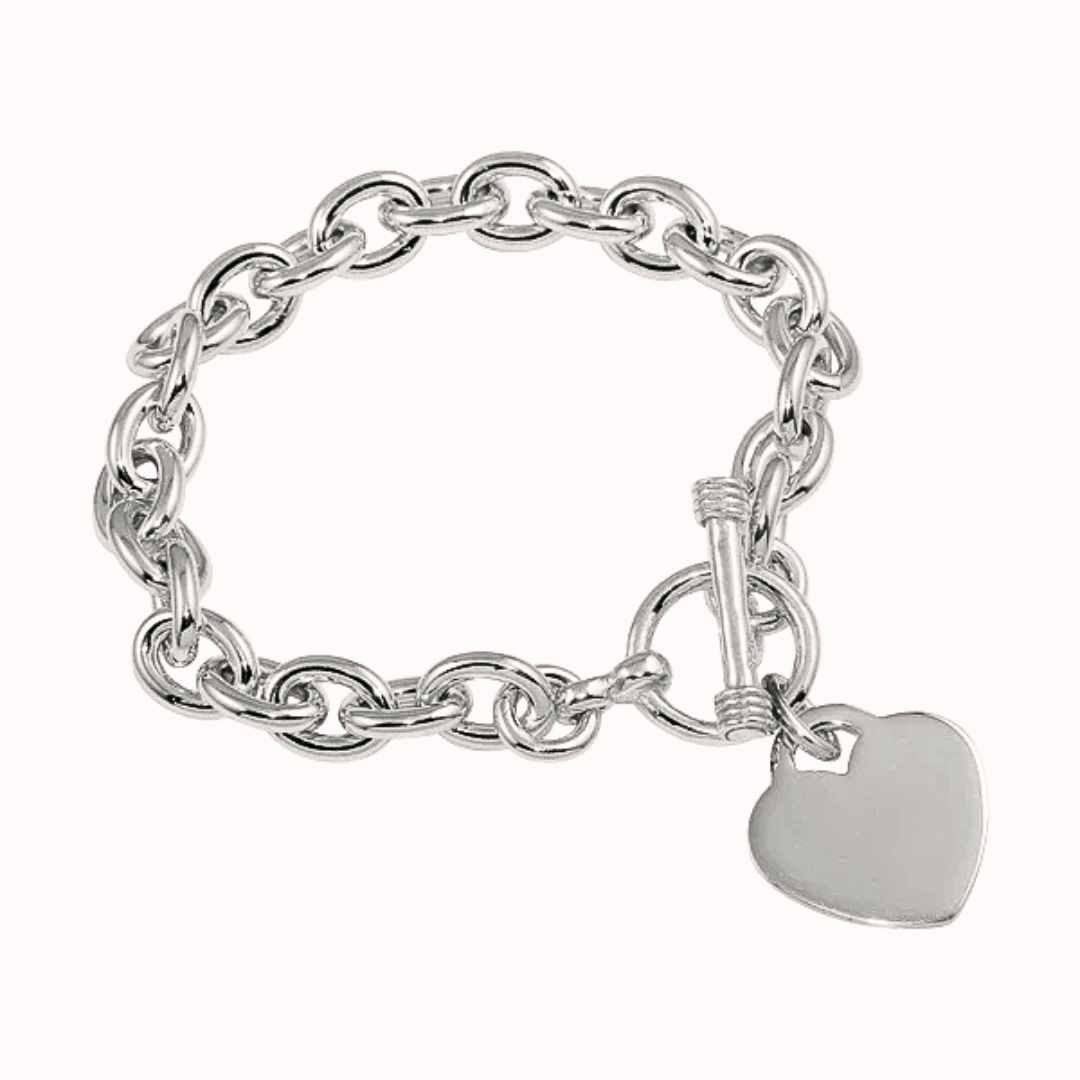 Polished Sterling Silver Heart Link Bracelet with Classic Toggle Closure
