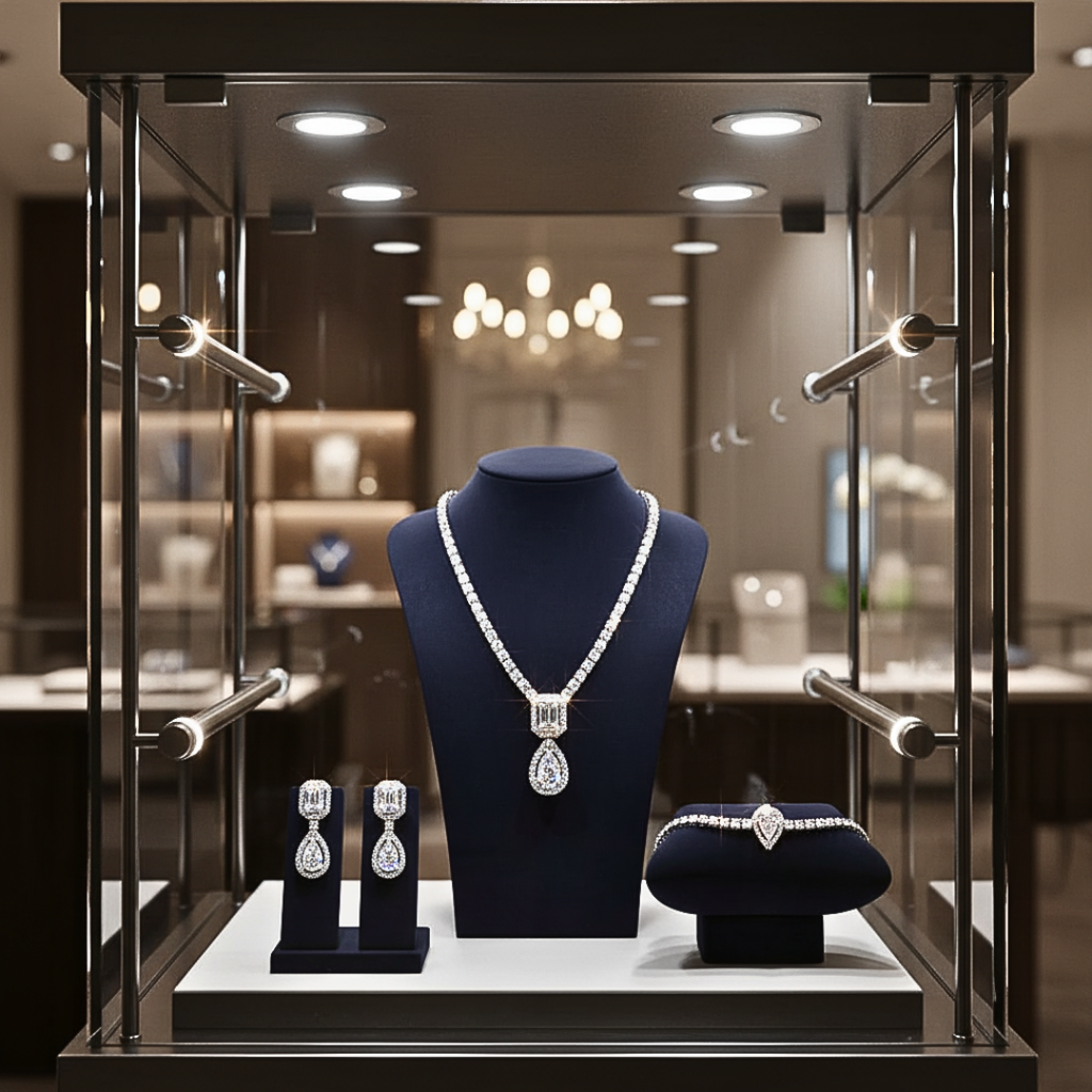 Rhodium-Plated 925 Sterling Silver Jewelry Set: Pear-Cut CZ Tennis Necklace, Bracelet & Dangling Earrings